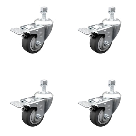 Service Caster 3.5 Inch SS Thermoplastic Rubber 1/2 Inch Stem Caster Set Total Lock Brake SCC SCC-SSTSTTL20S3514-TPRB-121315-4